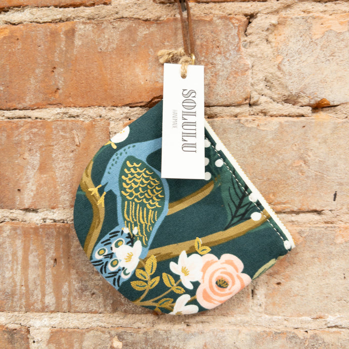 Rifle Paper Company Dark Green Peacock Curved Coin Purse