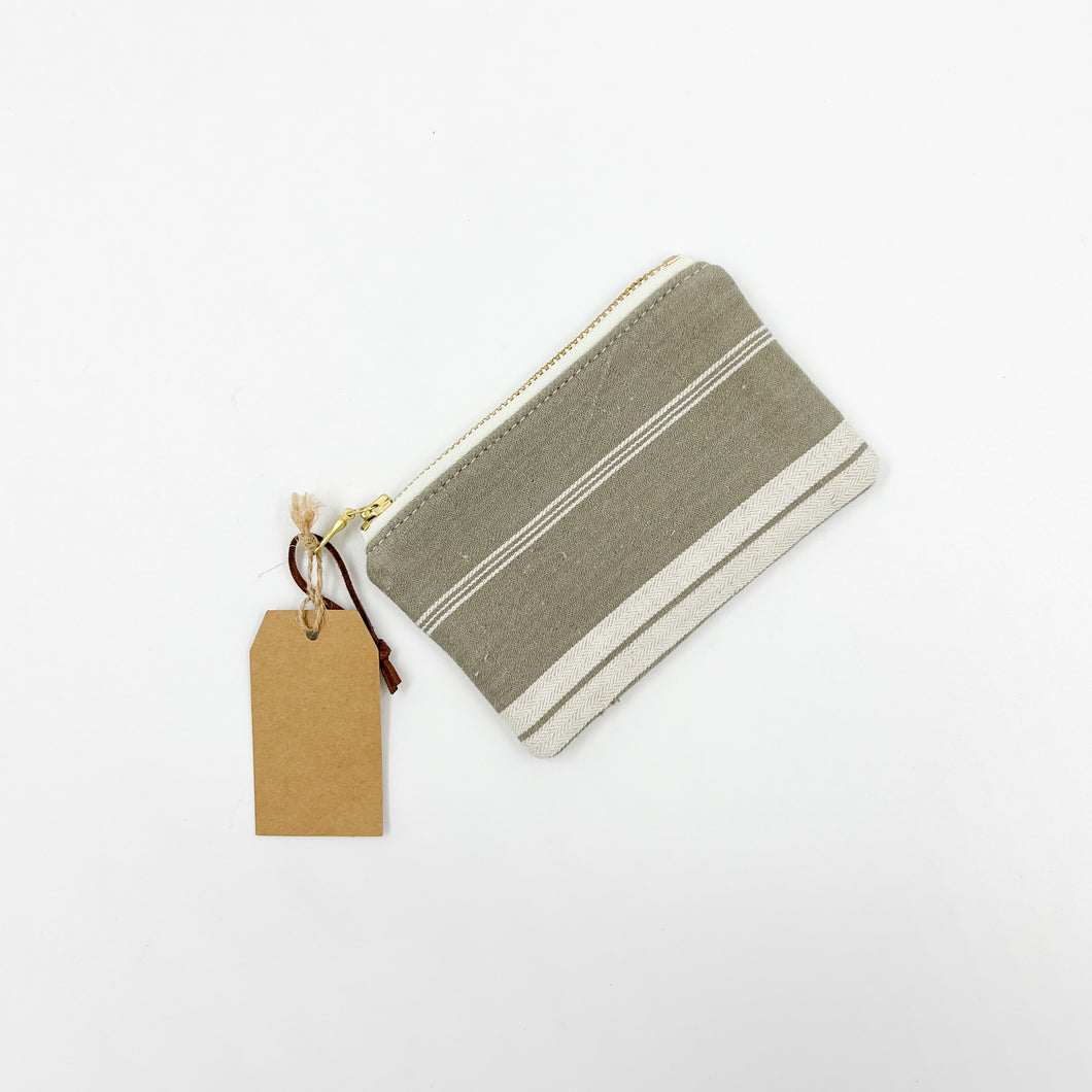 Antique French Khaki Ticking Coin Pouch