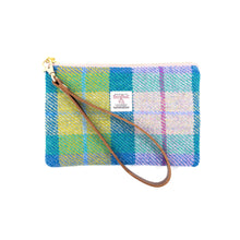 Load image into Gallery viewer, Aqua and Chartreuse Tartan Wristlet