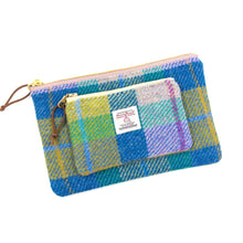 Load image into Gallery viewer, Aqua and Chartreuse Tartan Coin Pouch