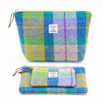 Load image into Gallery viewer, Aqua and Chartreuse Tartan Wristlet